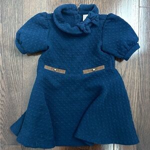 Janie and Jack Blue Quilted Dress with Tan Details